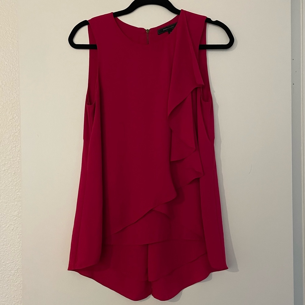 BCBG Julianna Turkish Rose Split Back Ruffled Top